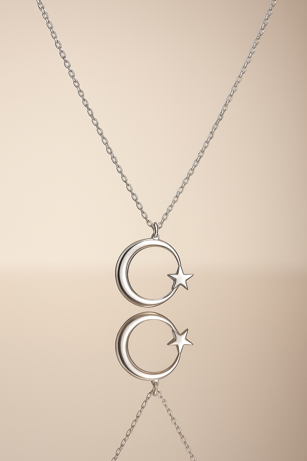 925 Ayar Gümüş Kaplama Ay Yıldız Kolye