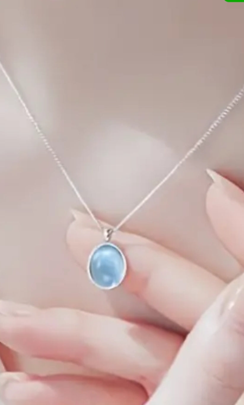 925 Gümüş zincir ve Ay Taşı detaylı kolye