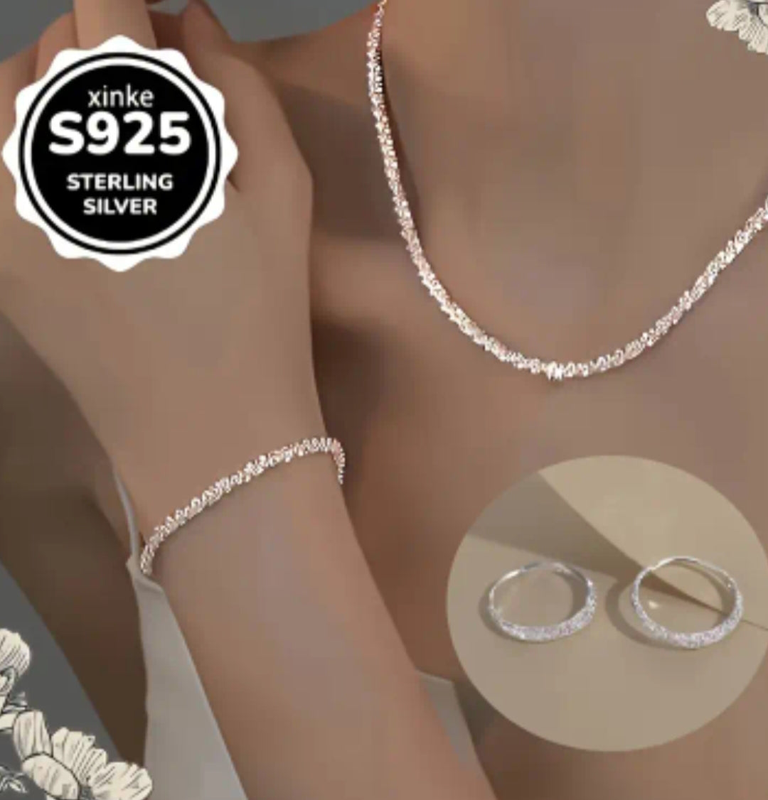 Gümüş Kolye, Bileklik ve Küpeler 3'lü set